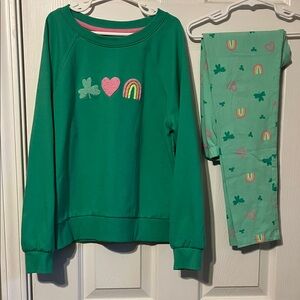 Adorable St. Patrick’s Day Sweatshirt and leggings with Rainbow and Heart Design
